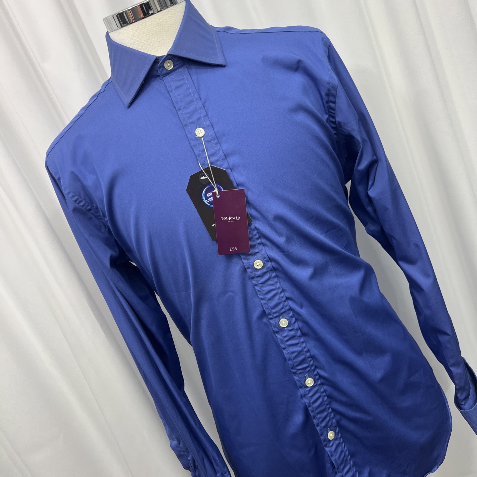 TM Lewin Men’s Blue Double Cuff Shirt – Pure Cotton – 16” Collar (46” Chest)