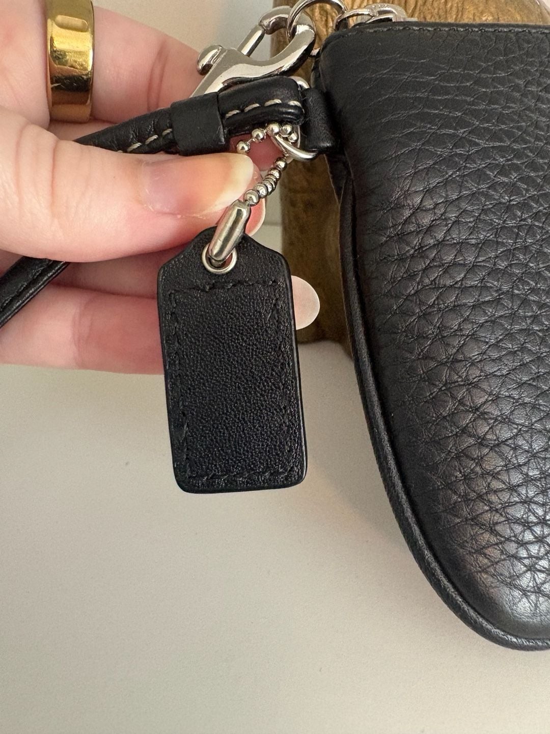 Coach Black Pebbled Leather Small Wristlet Bag