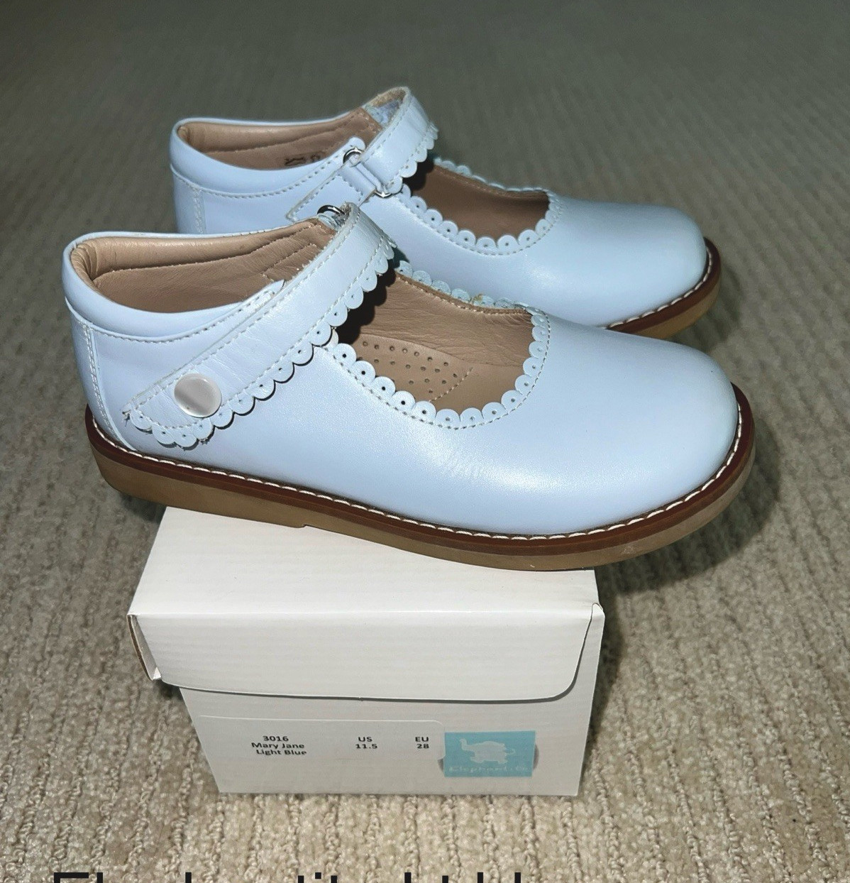 Elephantito Mary Jane Dress Shoes Light Blue US 11.5 EU 28 Leather Button