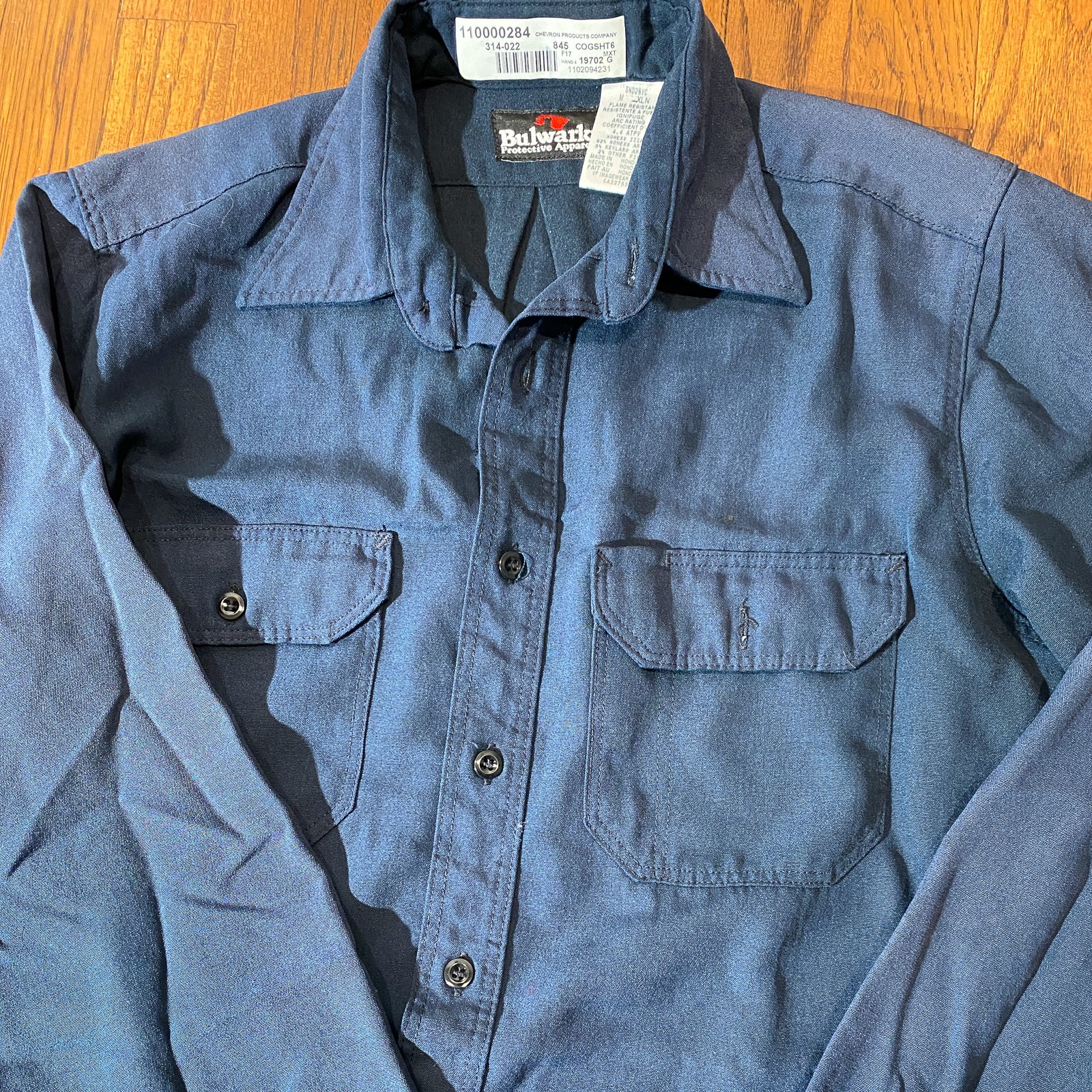 BULWARK FR NOMEX IIIA CHEVRON UNIFORM SHIRT NAVY BLUE MEN’S M
