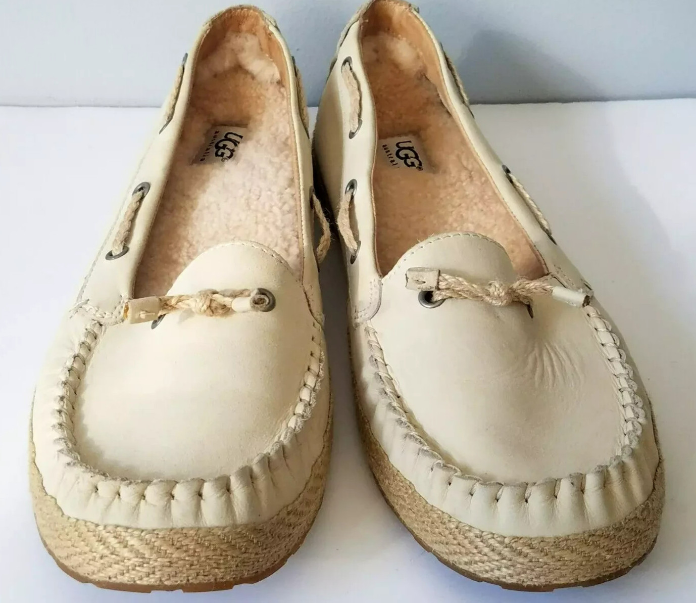 UGG Chivon Ivory Leather Removable Insole Espadrille Flat Moccasin Shoes Size 11