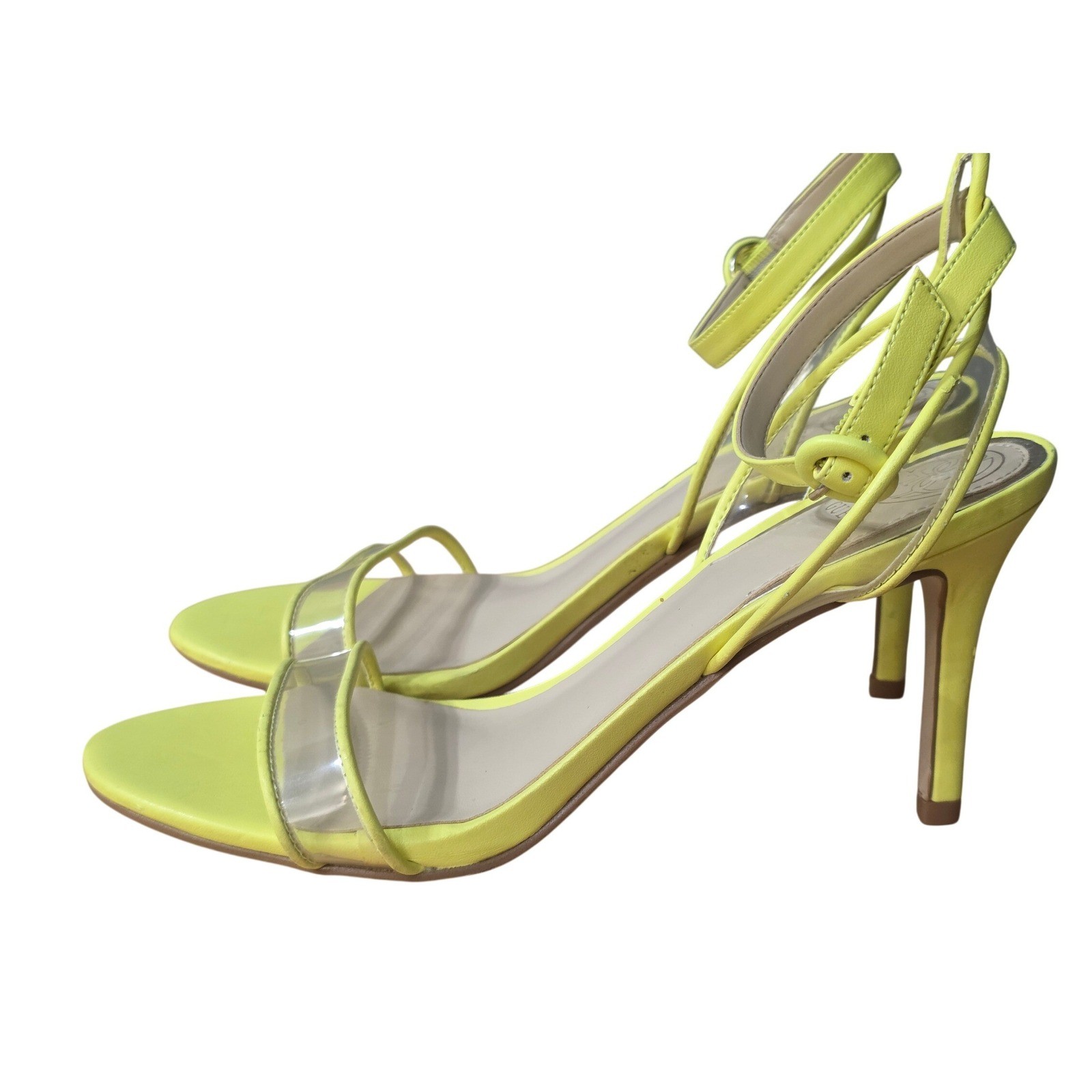GUESS Neon Yellow & Clear Artula Sandal – Women 3.5″ inches Heels Size 7M