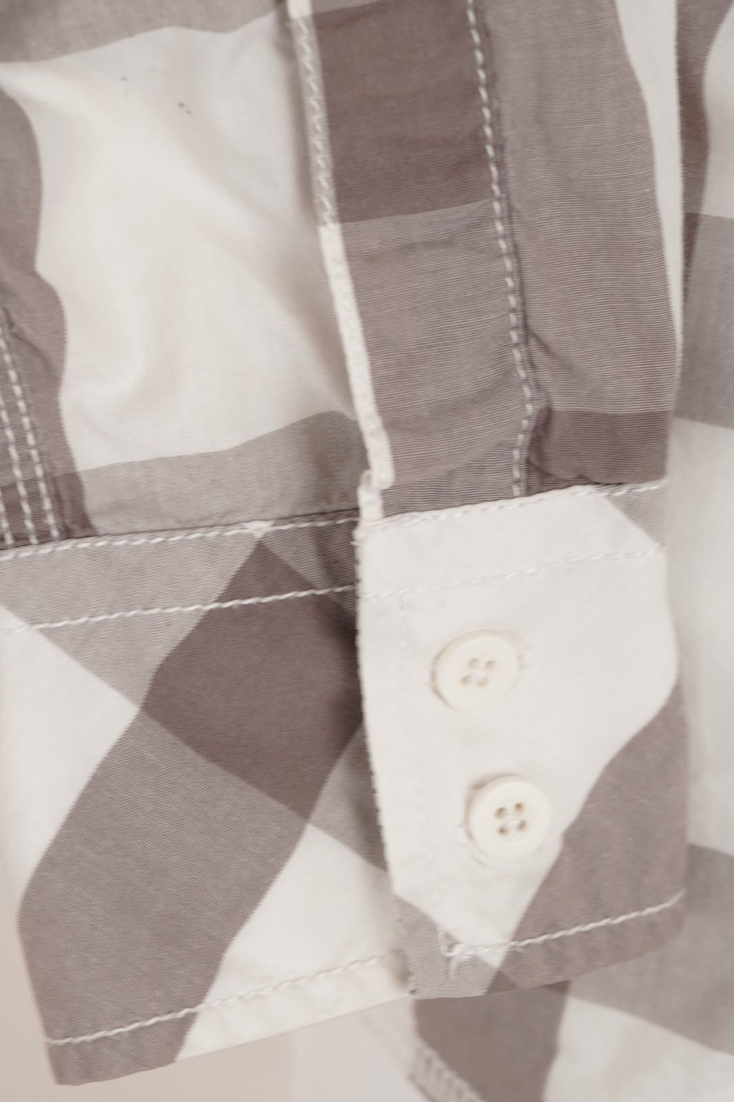 Vintage Blend Plaid Shirt Grey White Cotton Casual Mens M