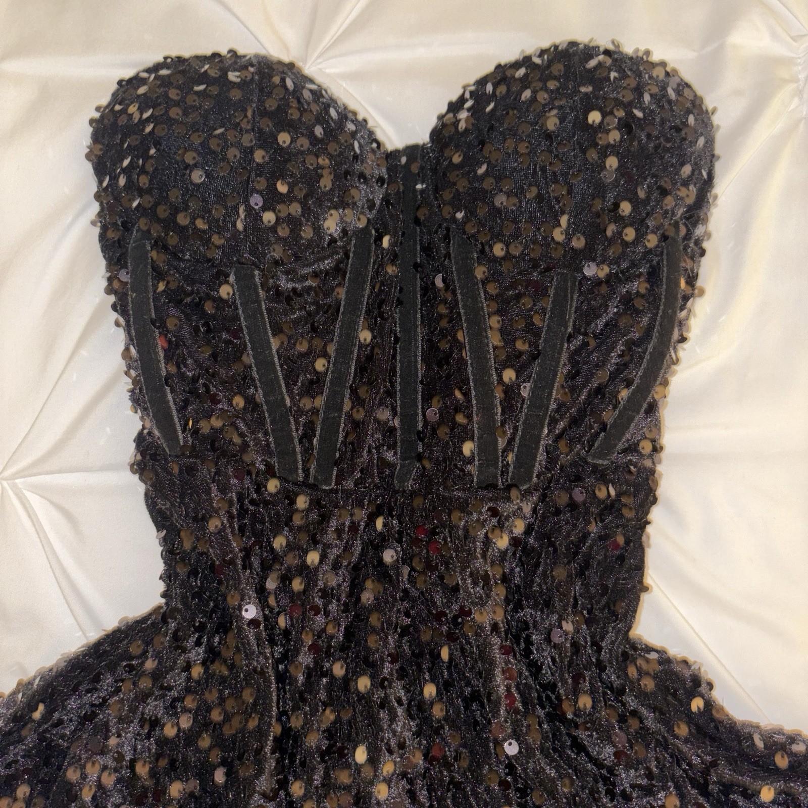 Women’s Black Strapless Sweetheart Sequin Romper One-Piece Party/Cocktail