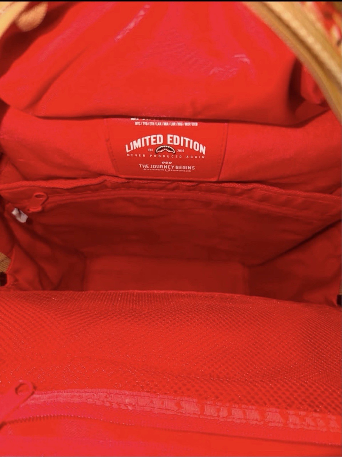 Sprayground Limited Edition Geometric Faux Leather Zip Backpack Red/Tan