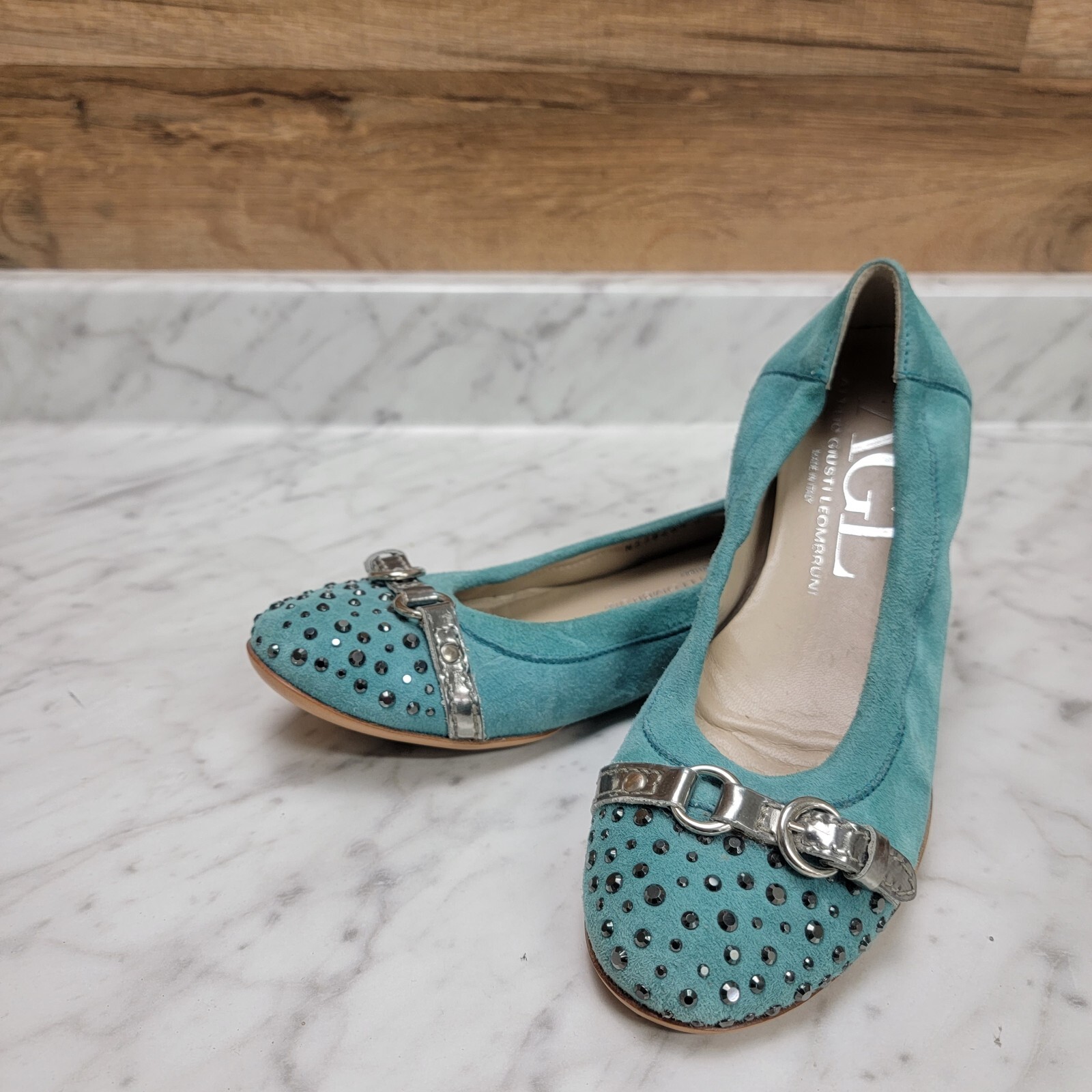 Women’s 4.5 34.5 Attilio Giusti Leombruni AGL Monika Ballet Flat Shoes Turquoise