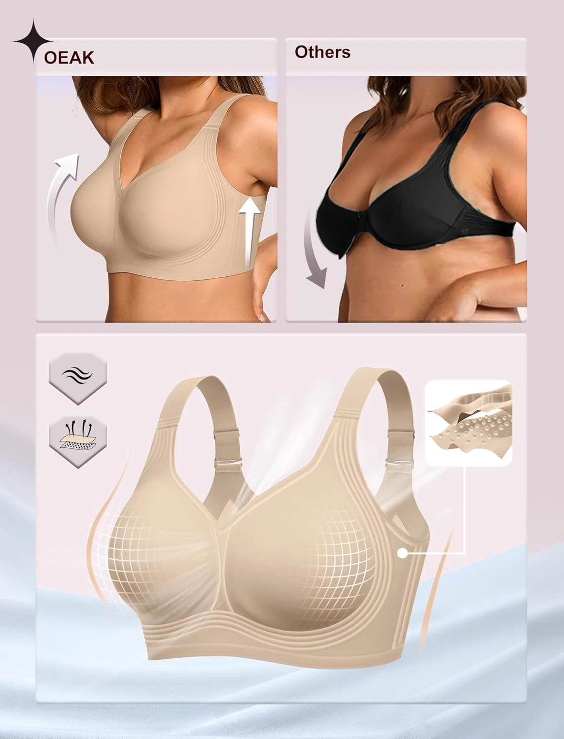 OEAK Women’s Wireless Jelly Bra, Medium, (10)