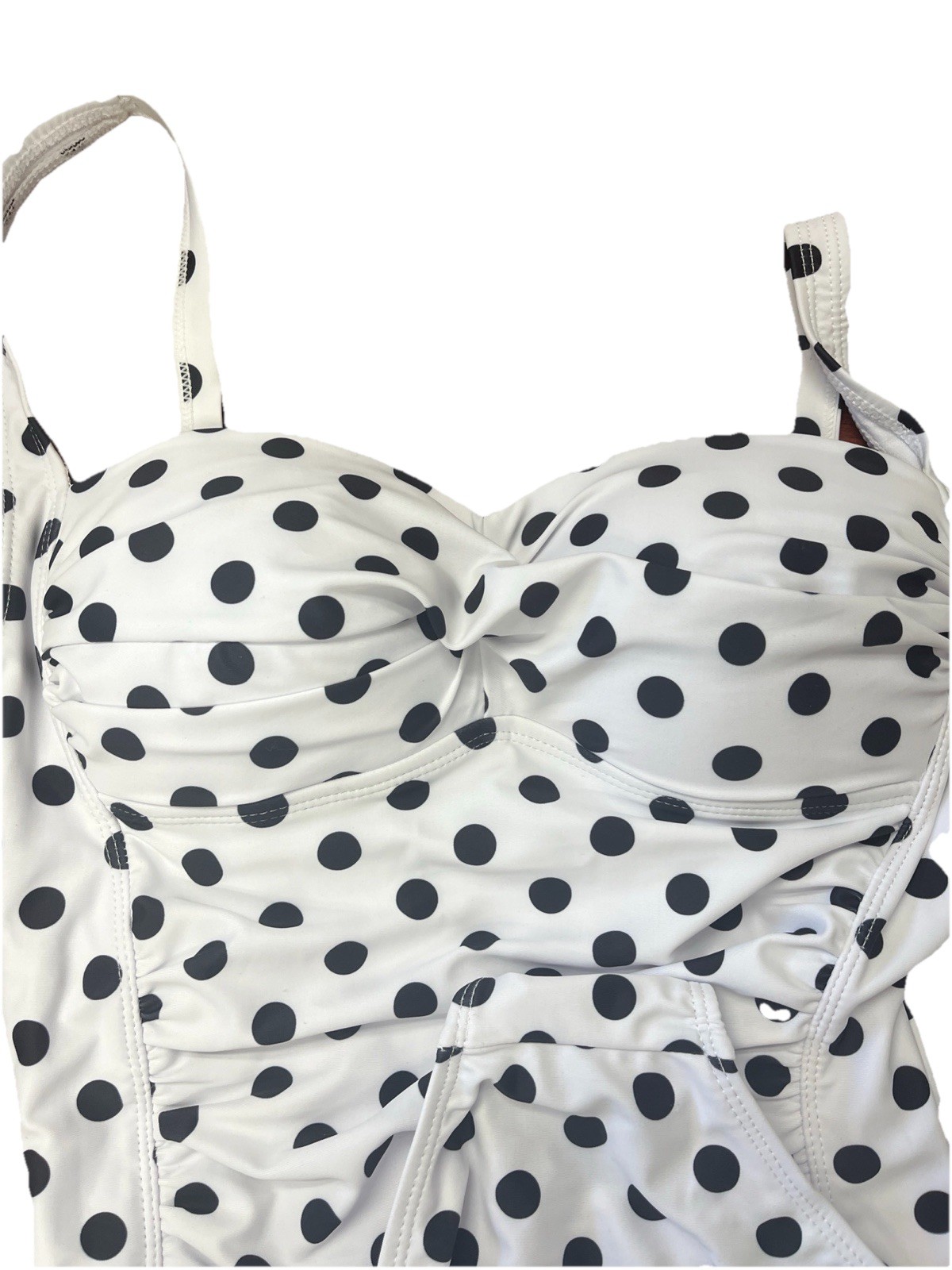 Bandeau Swimsuit 1 Piece White With Black Polkadots Size SM