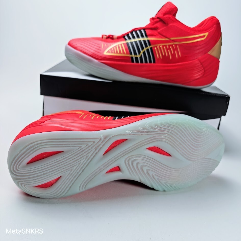 Puma US 11.5 Men’s Red Black Gold Basketball Light Fusion Nitro 195587 04 NIB