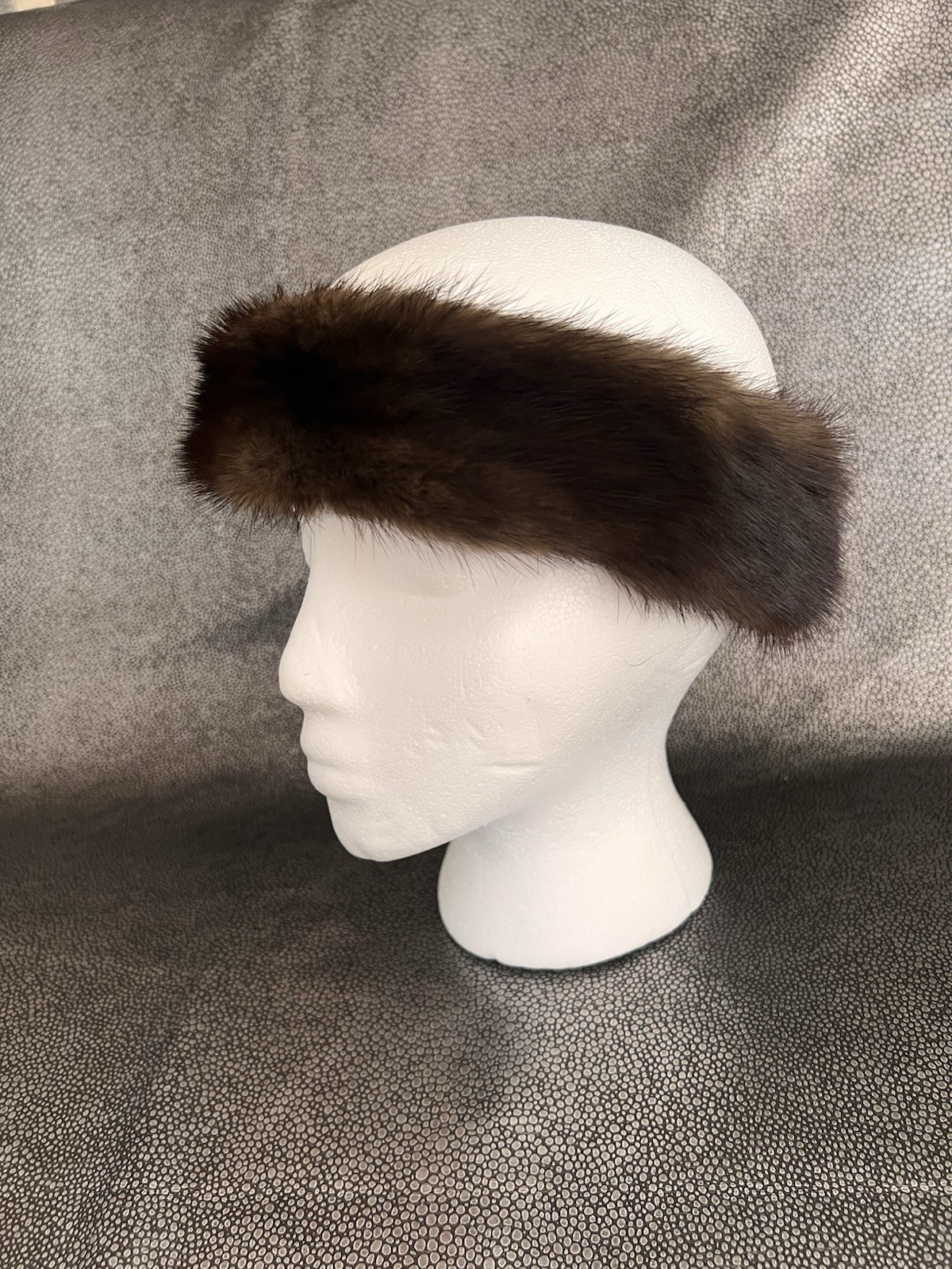Classic Brown Mink Headband With Fur On The Inside And Snap In The Back