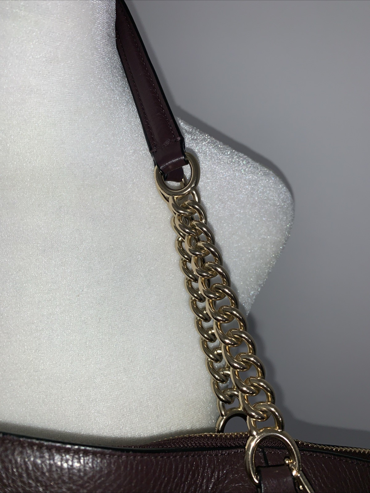 COACH Ava Rare Brown Pebbled Leather Chain Tote Large Rich Soft Luxury Leather