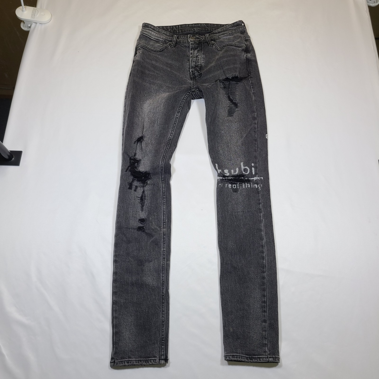 E1 Ksubi Jeans Van Winkle Mash Up 001 Black Skinny Distressed Grunge Men 30×32