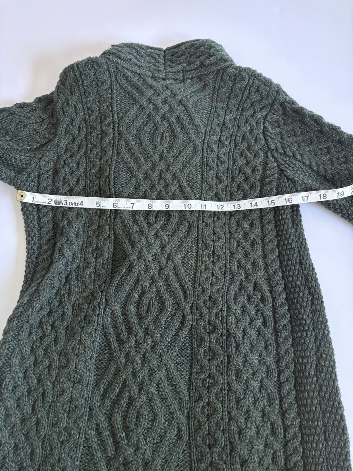 Aran Crafts merino wool cardigan Sweater Coat Side Zip Long Green Small
