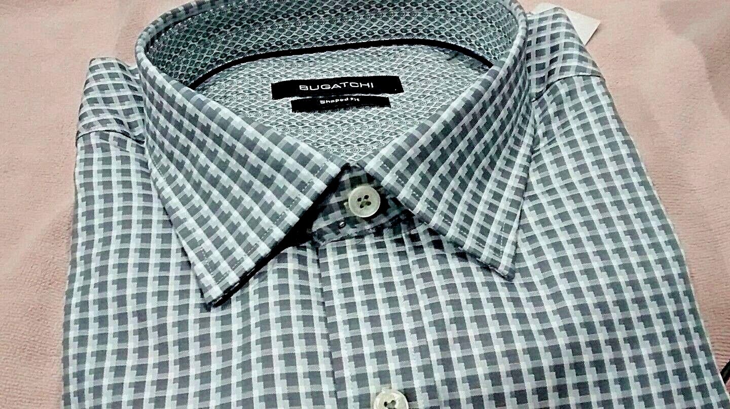 NWT Bugatchi men’s size XL long sleeve button down shirt geo/check shaped fit