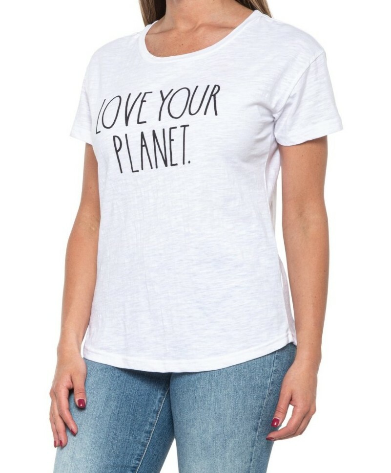 Rae Dunn Women’s Short Sleeve Love Your Planet T Shirt White Size L
