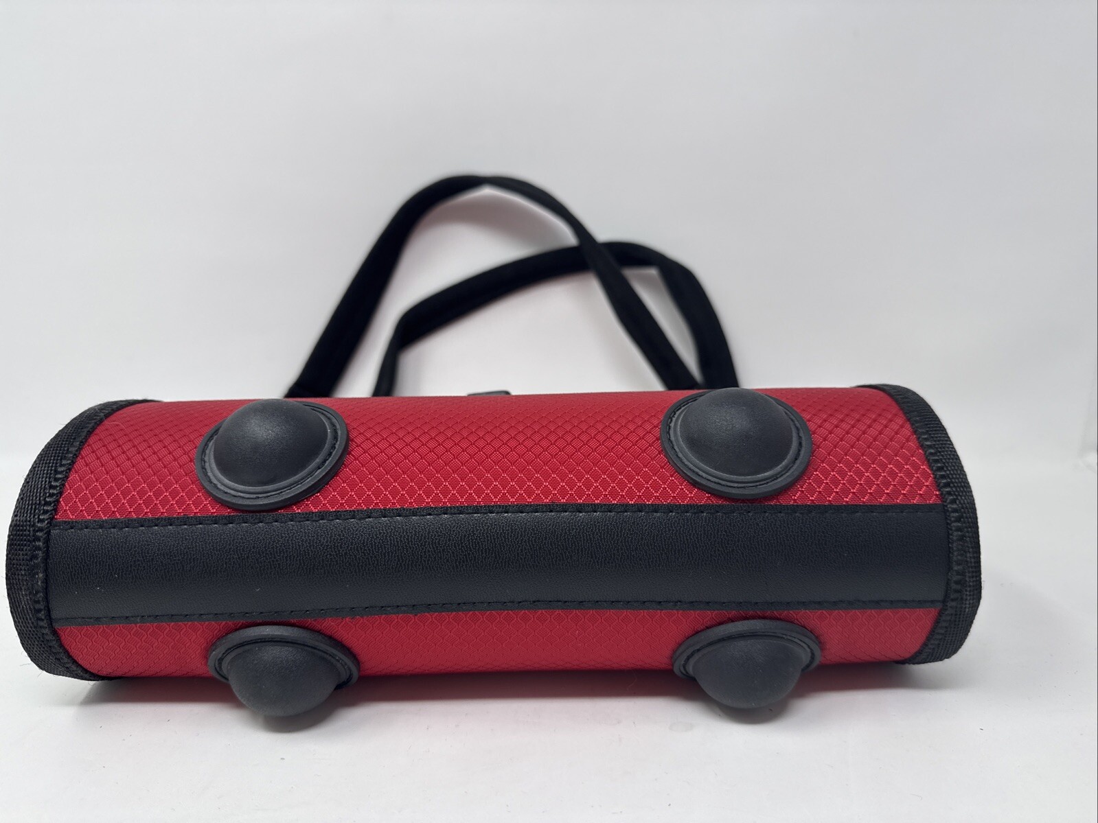 2004 BOBLBE-E Sweden Hardshell Purse Red/Black Double Strap Rubber Ball Feet