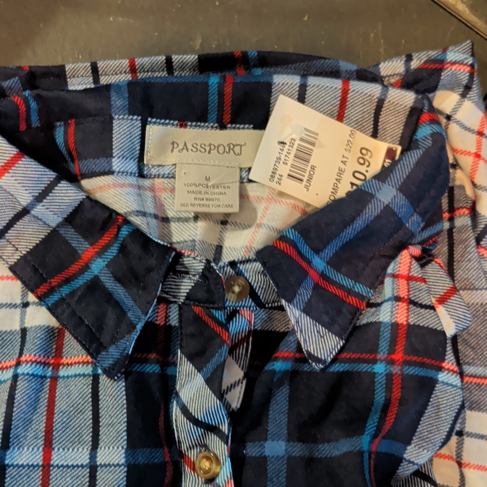 Passport Plaid Flannel Button-Up Long Sleeve Shirt w/ Pockets Blue