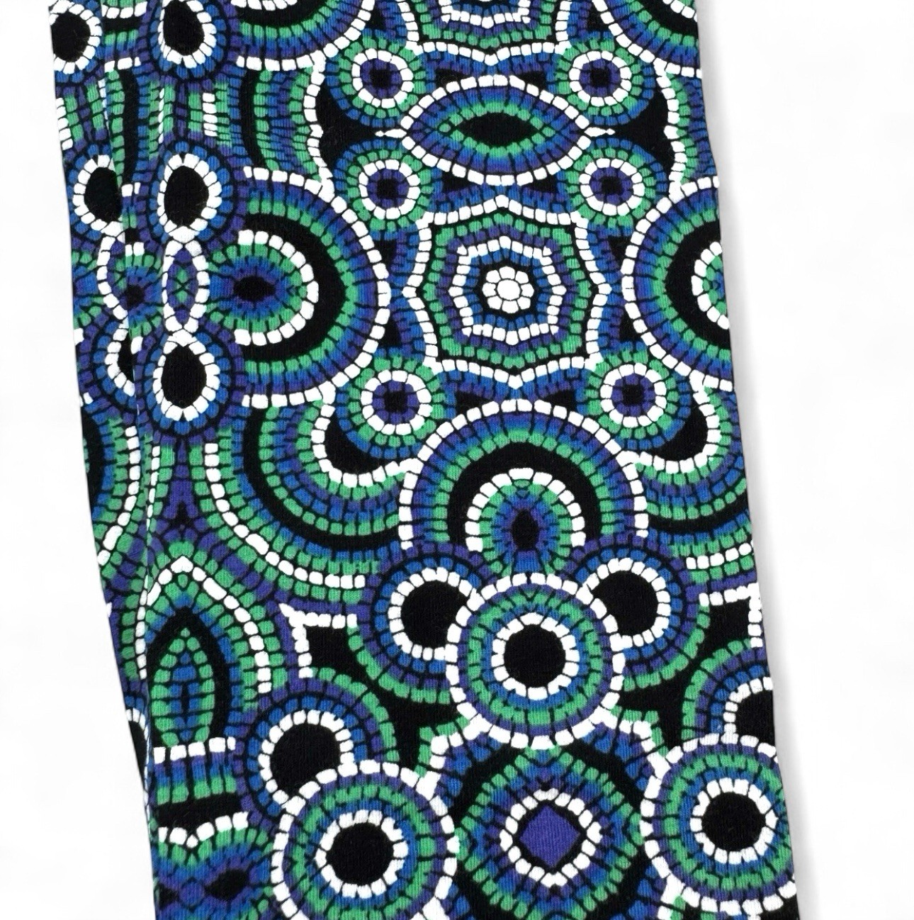 Hue Cotton Leggings Womens Size M Blue Green Colorful All Over Mosaic New