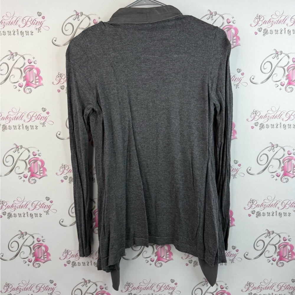 Gerry Weber sweater open front waterfall Charcoal Cardigan with Eyelet Accents
