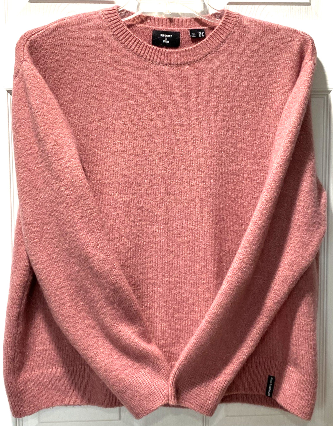 Superdry Pullover Sweater Top Pink Round Neck Long Sleeve Soft Warm Cozy Size L