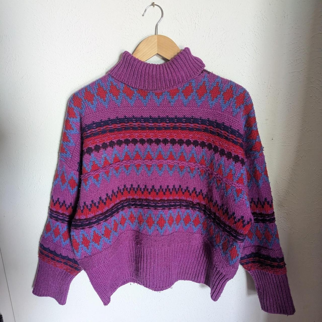 Rag & Bone Womens Willow Fairisle Purple Wool Turtleneck sweater