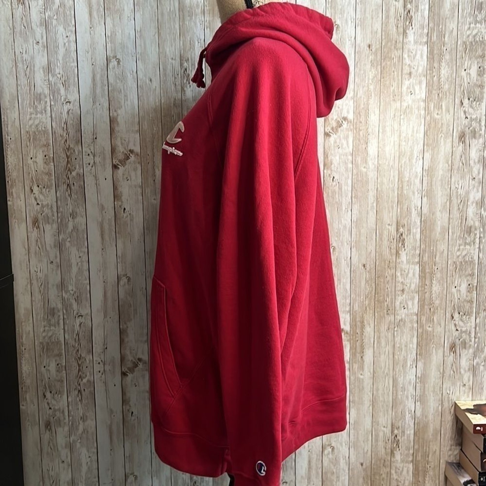 🌖 Champion Women’s Powerblend Logo Fleece Hoodie Sweatshirt Cranberry Red