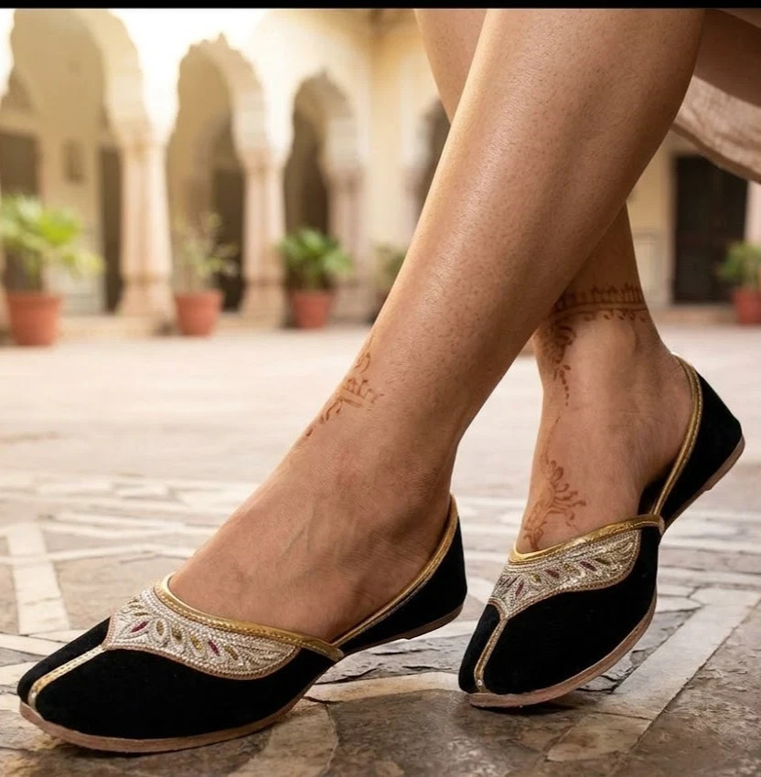 Women Shoes Indian Handmade Black Jutti Flats Slip-On Flip-Flops Mojari US 6-12