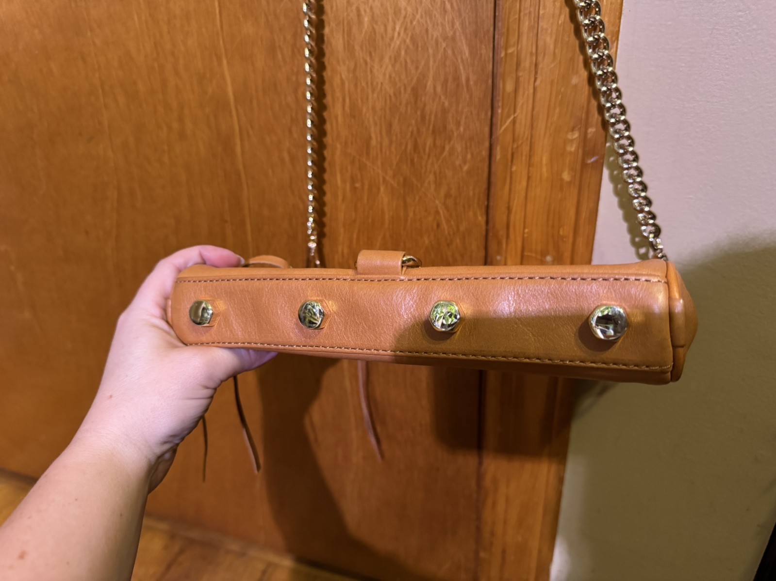 Rebecca Minkoff Mini Mac Tan Leather Chain Crossbody Shoulder Hand Bag Purse