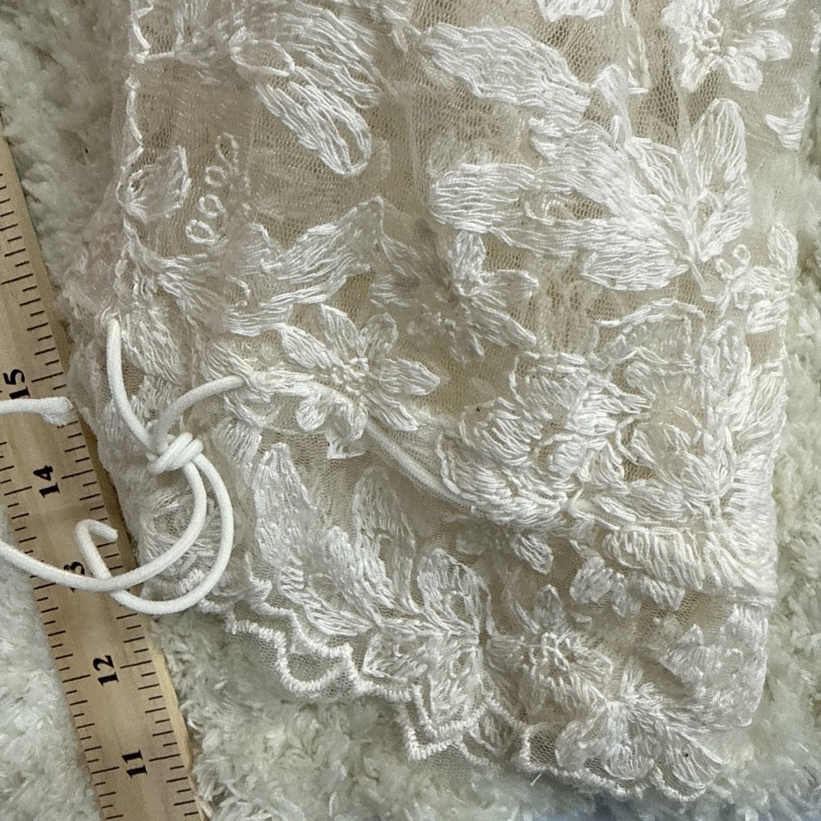 Elegant LS Lace Button Up Tunic Button Close Drawstring Sleeves XL Floral Collar