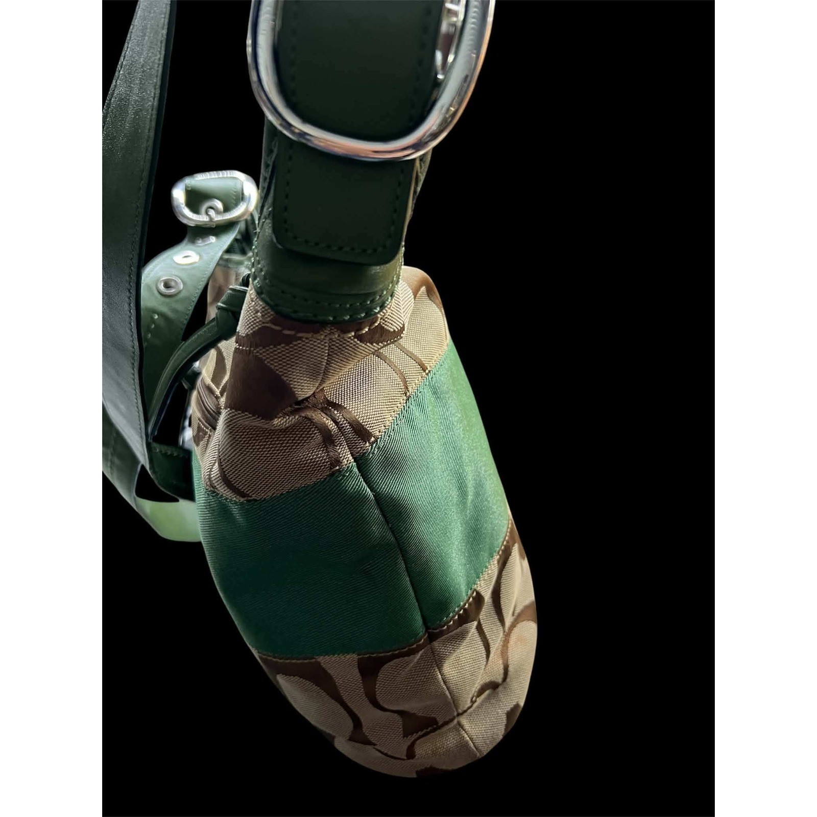 Coach Vintage Signature Canvas Green Leather Stripe Bucket Bag F13362 26-05-14