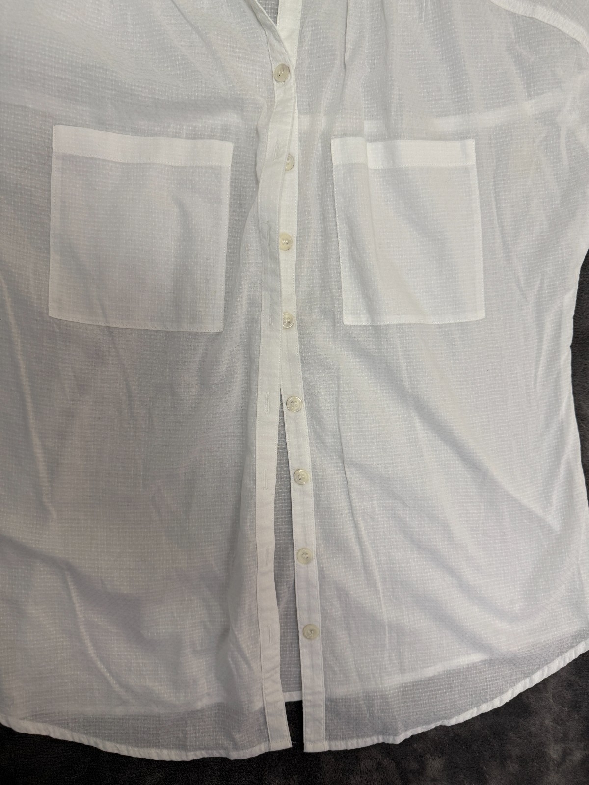 Sundance Blouse Womens 6 White Cotton Button Up Long Sleeve Pockets Semi Sheer