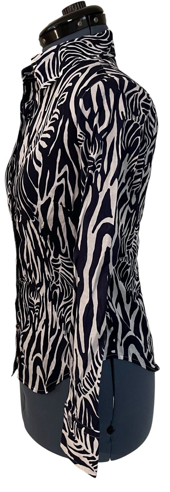 Lilly Pulitzer Catching Zzz’s Blue White Zebra Print Blouse Preppy Safari Boho 4