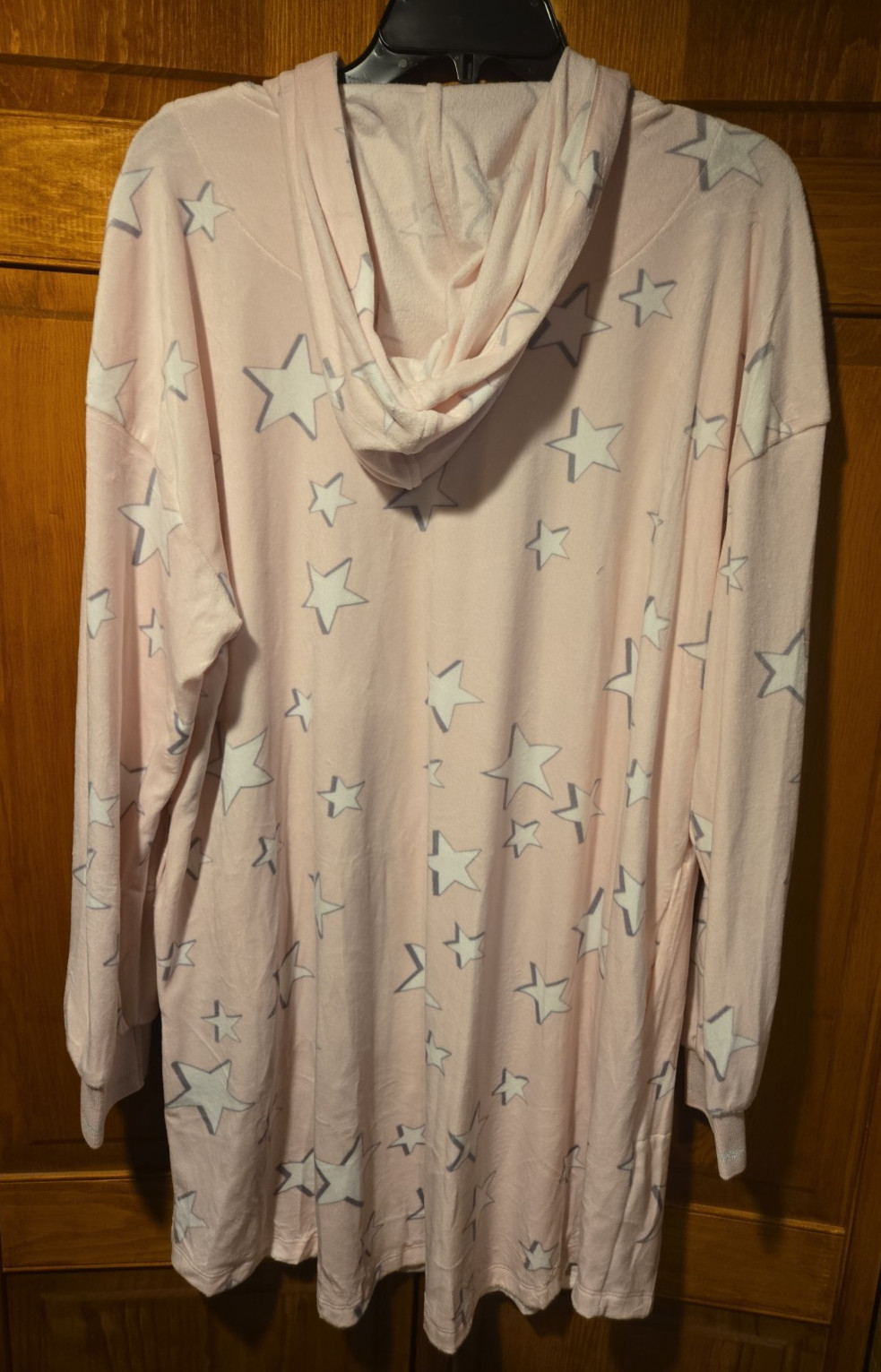 Vera Wang Blush/ Star Print Hooded Night Shirt XL NWT