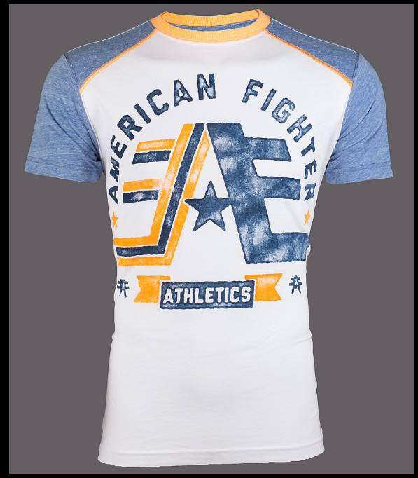 AMERICAN FIGHTER White Blue Orange STONEY BROOK Athletic Graphic T-shirt NWT
