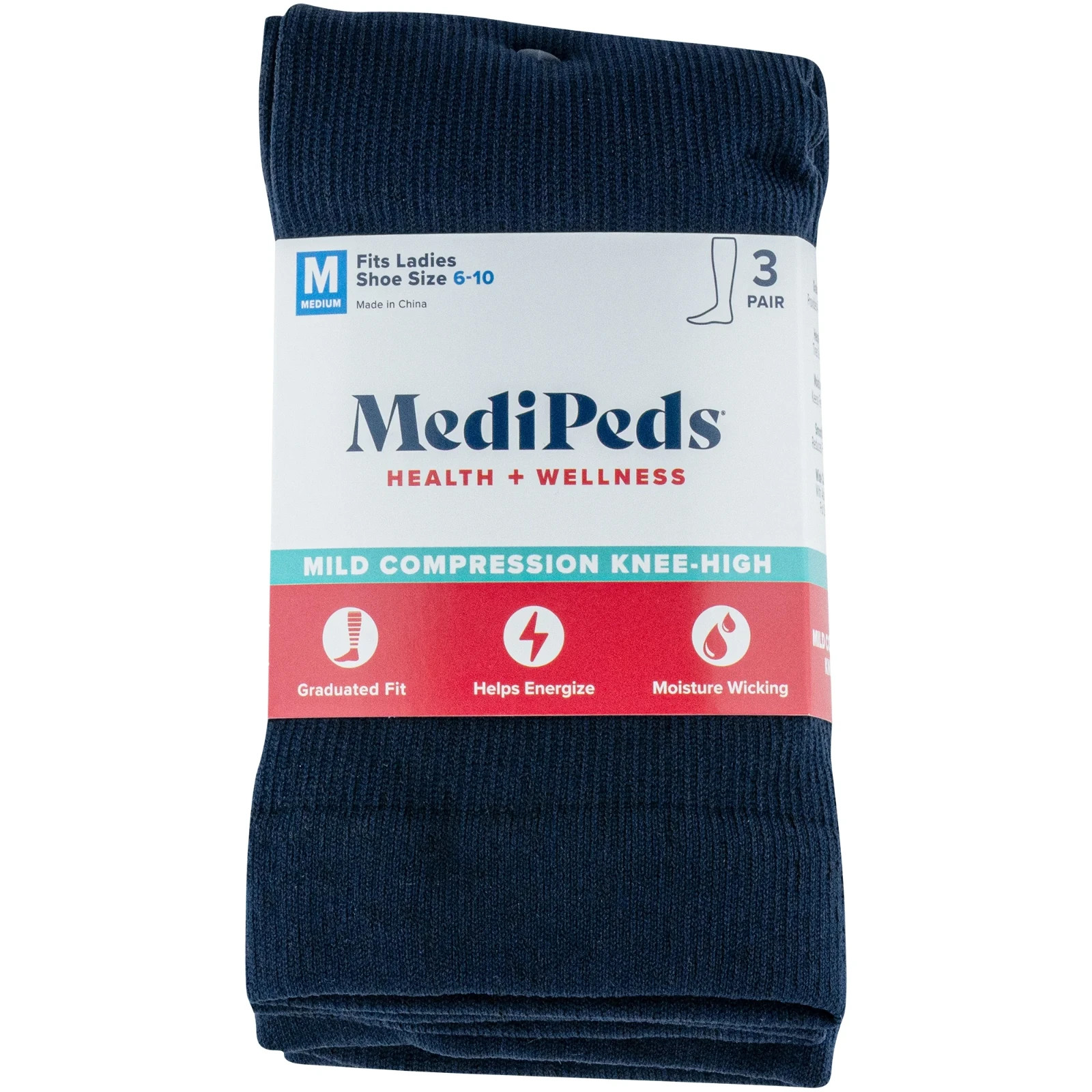 MediPeds Women Navy Mild Compression Knee High Sock 3 Pair shoe size 10-13