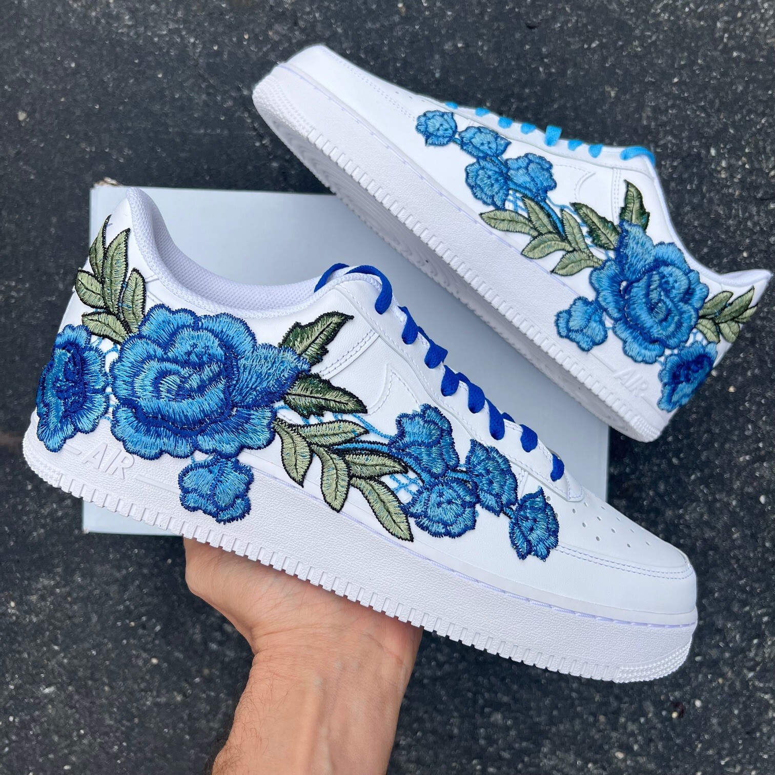 Air Force 1 Custom Rose ‘Blue Bloom’ Floral Shoes Mens 8 8.5 9 9.5 10 10.5 11 12