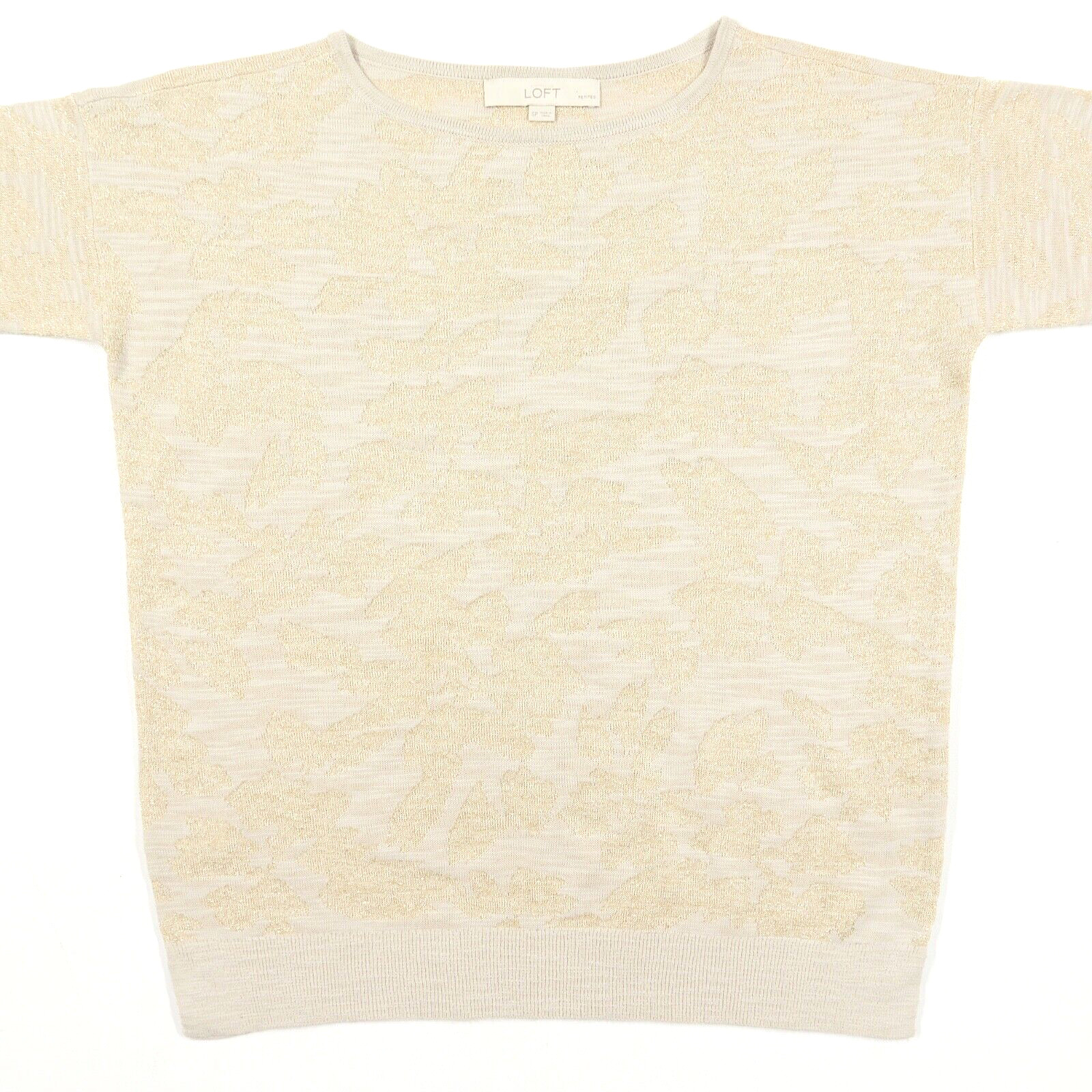 LOFT Petites SP Sweater Feminine Shimmery Gold Rayon Wool Poly Side Vents Ribbed