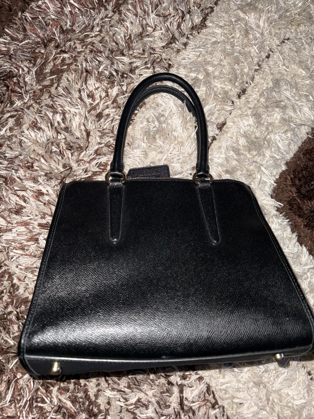 Coach Madison Black Pebbled Satchel Top Handle Double Zip Pockets Studs Gold