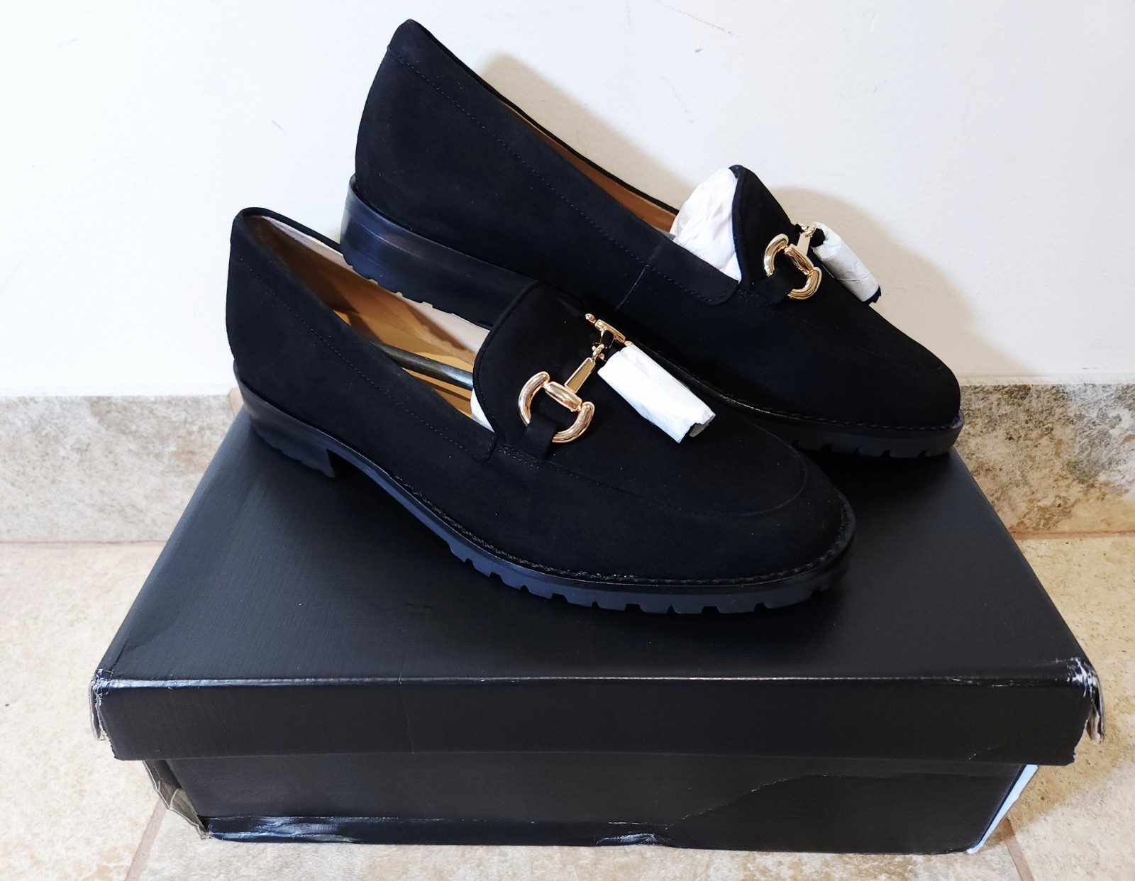 Talbots Cassidy Tassel Womens Loafers Slip-On Black Suede Lug Sole 7.5 M NIB NEW