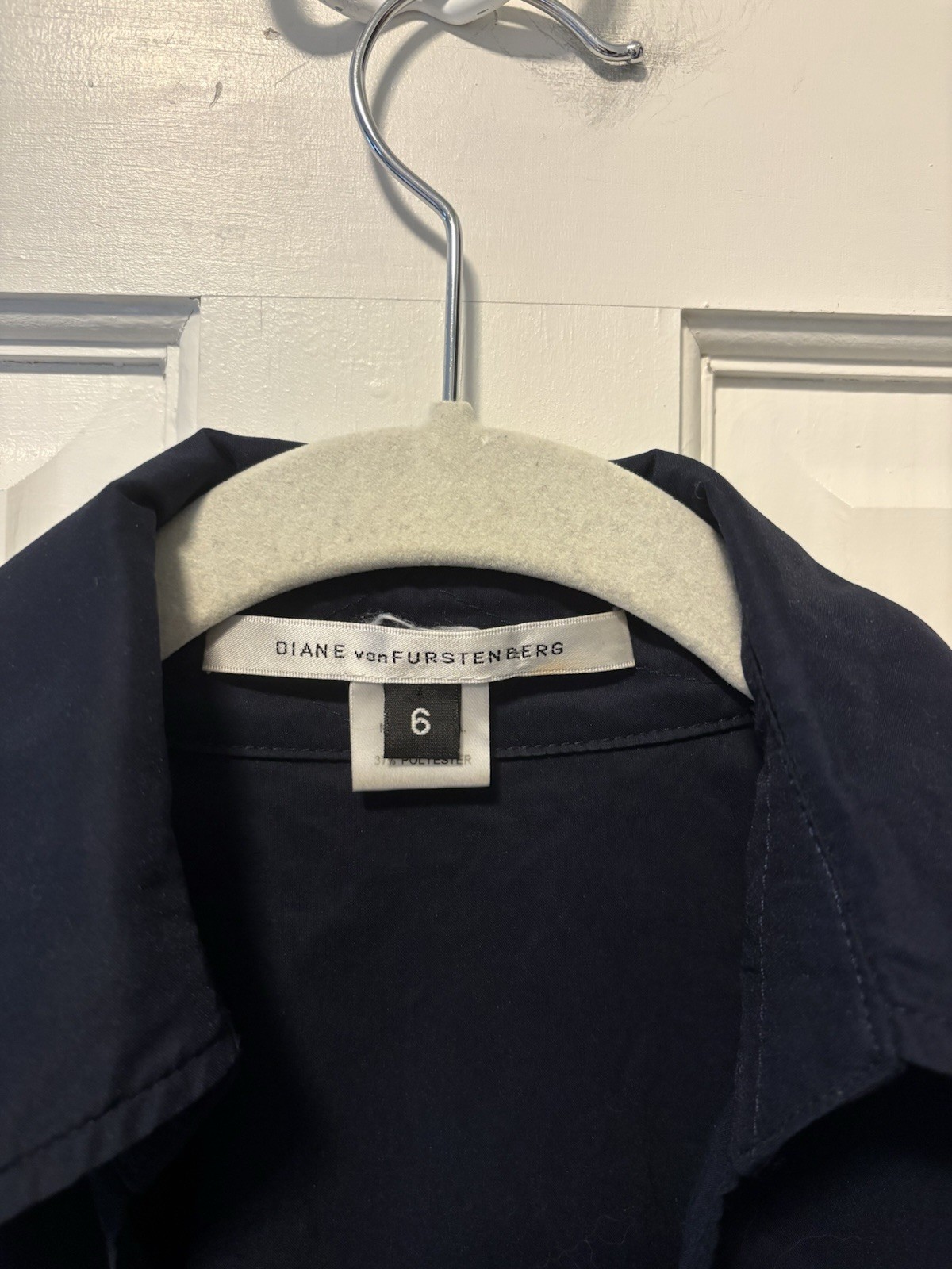 Diane Von Furstenberg Navy Classic Shirt Tie Poplin Collared Dress 6 S Small