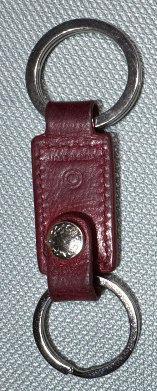 Coach Deep Red Leather Double Ring Snap Keychain