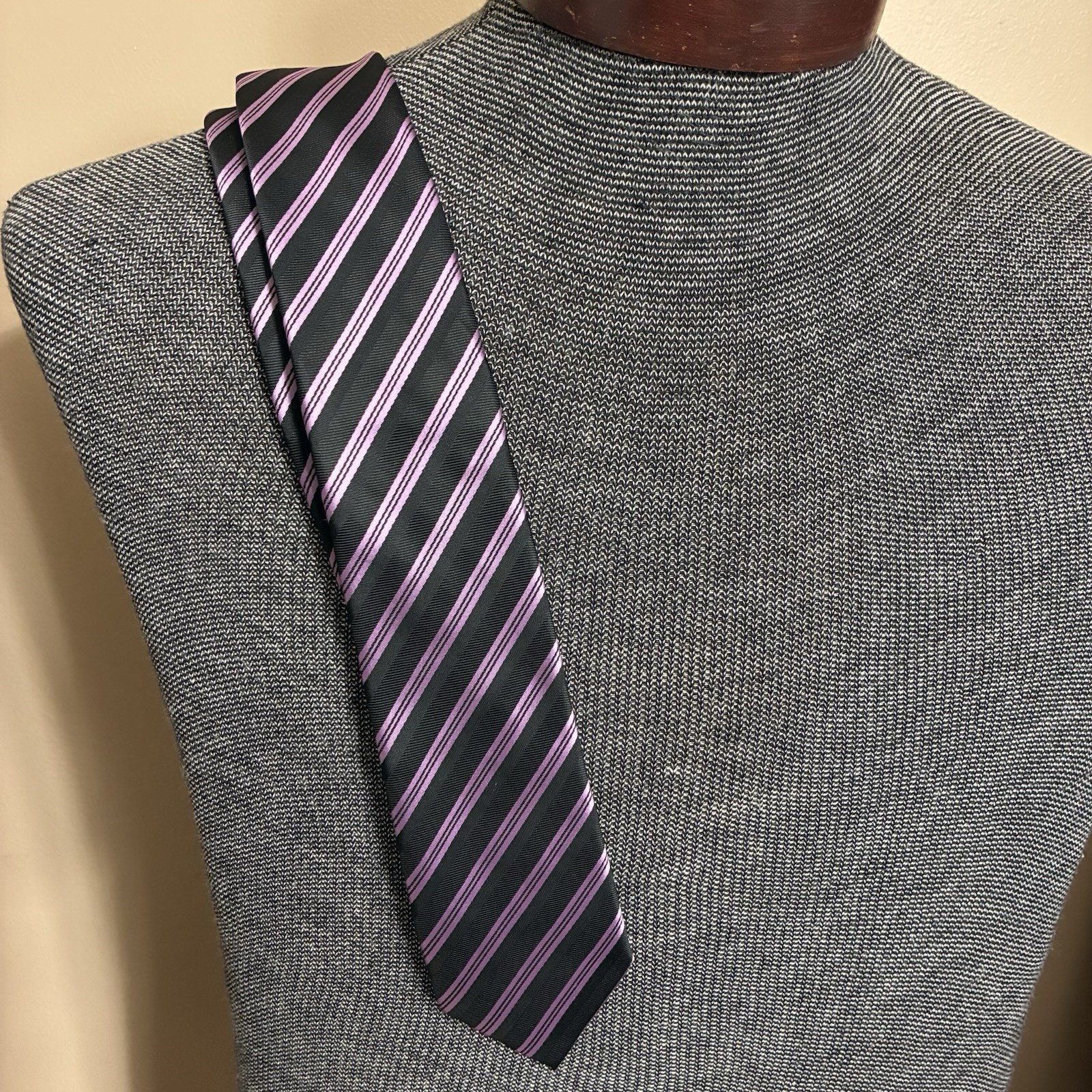 J. Ferrari Tie Black Purple Striped JF J Ferrar Narrow Necktie 60″ x 3″ Classic