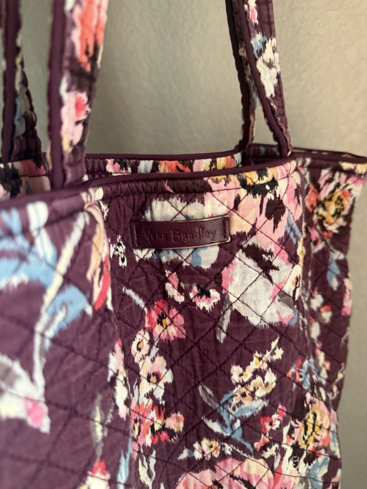 Vera Bradley Quilted Cotton Floral Plum Purple Tote Shoulder Bag Handbag Purse