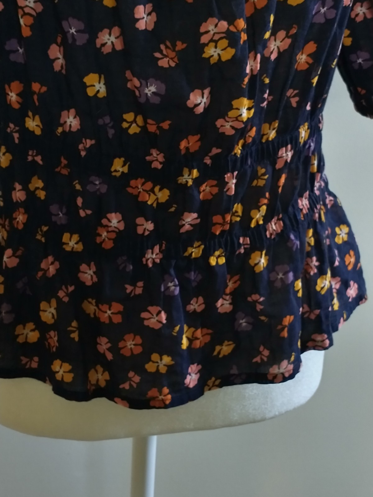 Madewell Navy Blue Floral Boho Peplum Puff Sleeve Blouse Top S