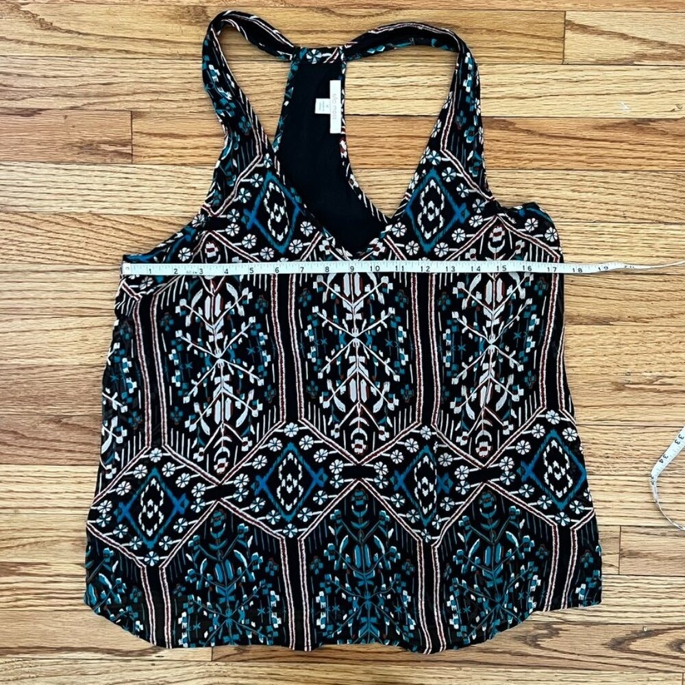 Boho Chic Silk Racerback Halter Blouse M Top Geometric Ikat Print Southwestern