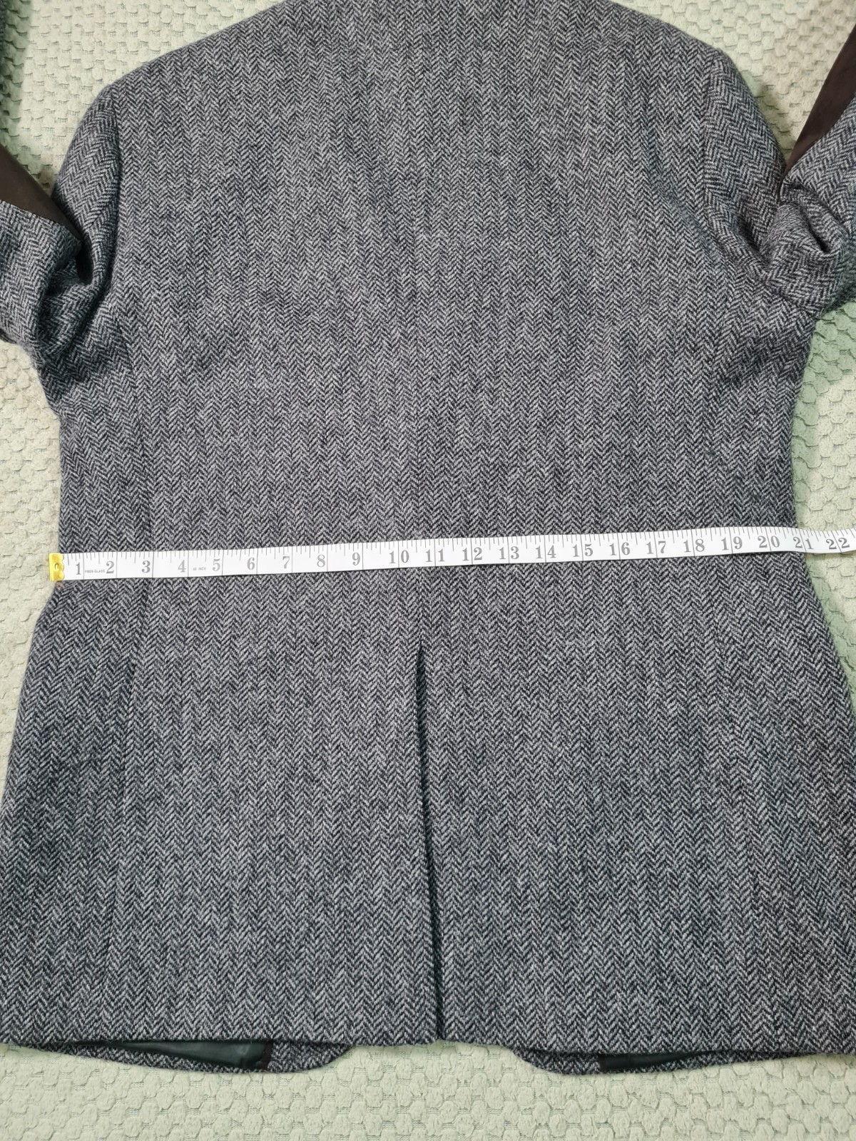 M&S Luxury Moon Tweed Blazer Jacket Grey Herringbone Wool Elbow Patches 42R
