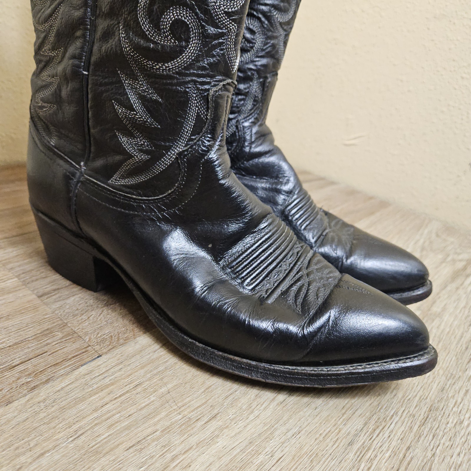 Dan Post 16791 El Paso Black Cowhide Cowboy Western Pull On Boots Mens Sz 8.5 EW
