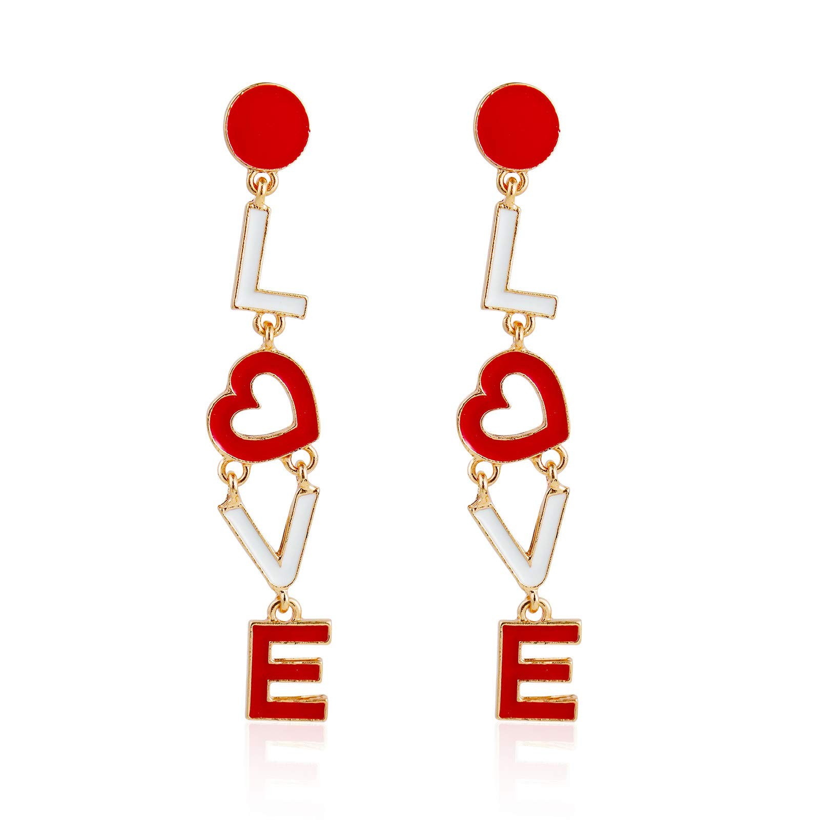 4Pairs Love Heart Shiny Crystal Beads Drop Dangle Earrings for Peach,Red