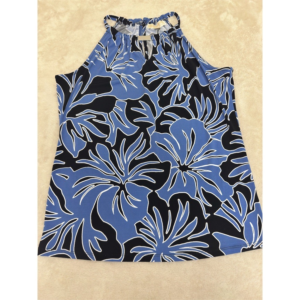 Michael Kors Blouse Womens Size S Blue Black White Tropical Floral