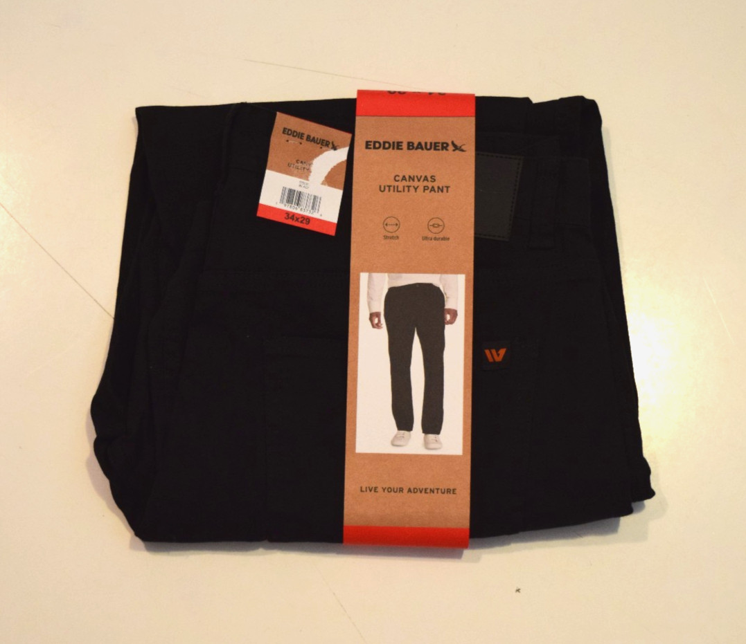 EDDIE BAUER Black Canvas Utility Pants Size 34 X 34 NWT Mens